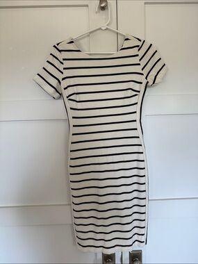 Banana Republic White Dress with Black Stripes
